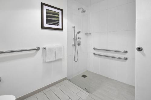 金斯敦牙买加金斯顿万怡酒店的浴室里设有玻璃门淋浴