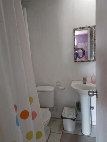 拉塞雷纳Pieza individual con baño privado en sector Puertas del mar的一间带卫生间和水槽的浴室