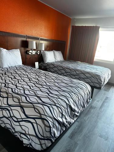 楠帕南帕市中心酒店的酒店客房设有两张床和窗户。