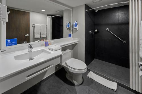 雷诺萨城市快线酒店的一间带水槽、卫生间和淋浴的浴室