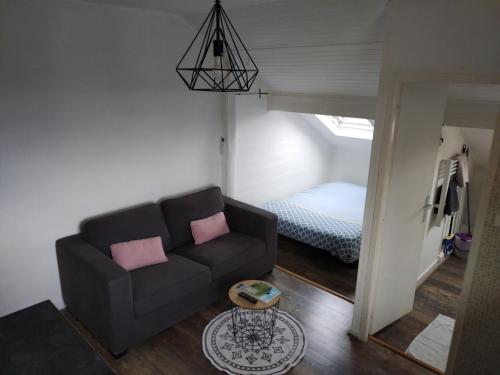 欧特维尔－隆普内斯Le Studio du Brochy的客厅配有沙发和1张床