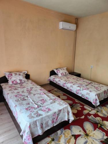 桑丹斯基Apartment Lachevi的一间带两张床的卧室和地毯