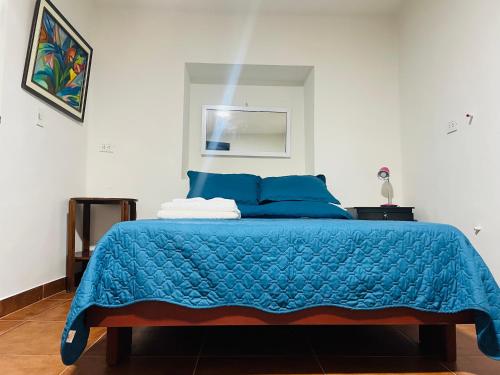 塔里哈Casa céntrica Las Higueras的卧室内的一张蓝色棉被