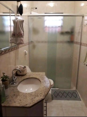 坎皮纳斯Triboulet hospedaria的一间带水槽和淋浴的浴室