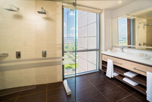 波哥大波哥大机场希尔顿花园酒店 的带浴缸、水槽和窗户的浴室