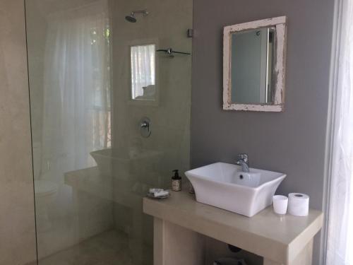 格拉罕镇30 on Oatlands Road的白色的浴室设有水槽和淋浴。