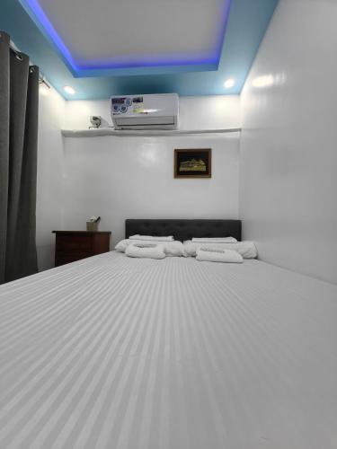 卡瓦延市Homelux Transient House的一间卧室配有一张蓝色天花板的床