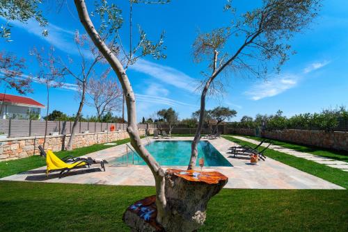 科林比亚Serenity Villas的游泳池中间的树