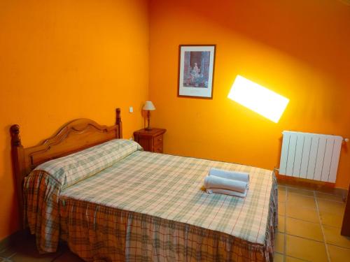 埃尔韦鲁埃科卡斯蒂略住宿酒店的一间卧室配有一张带铺着平底毯的床