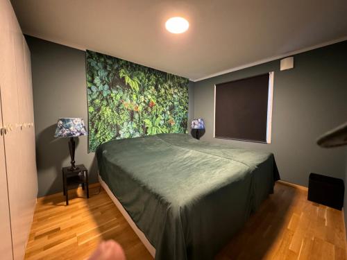 霍尔滕Horten center的一间卧室配有一张壁画床