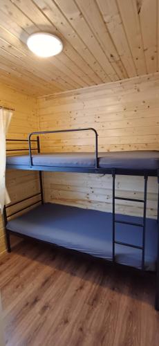 缅济莱谢Modrzewie的小屋内带两张双层床的客房