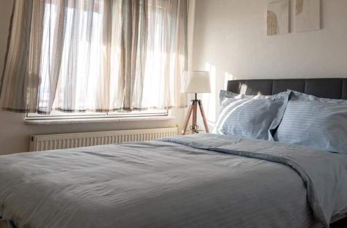 OrestiadaKouros Cozy Home的一间卧室设有一张大床和一个窗户。
