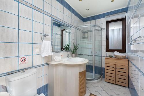 阿凡杜Evi's Afandou Suite的一间带水槽、卫生间和镜子的浴室