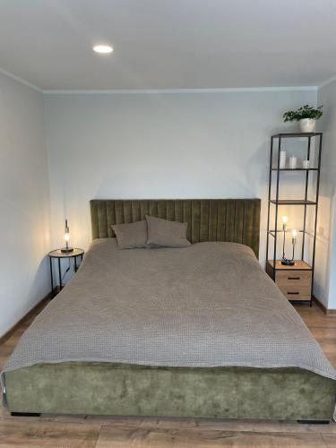 采西斯apartment SPRING的一间卧室配有一张大床和两盏灯
