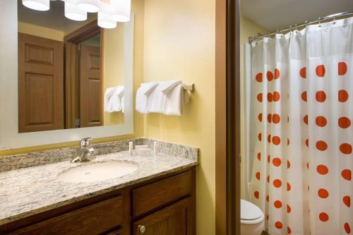 斯科茨Sonesta Simply Suites Phoenix Scottsdale的一间带水槽、卫生间和镜子的浴室