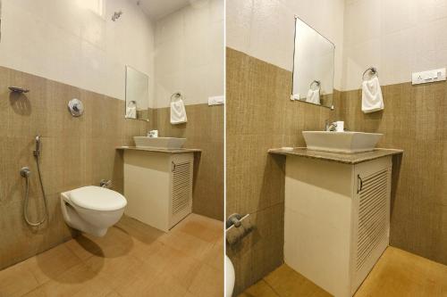 莫尔吉姆La Volga by Turtle Retreat的浴室的两张照片,配有卫生间和水槽