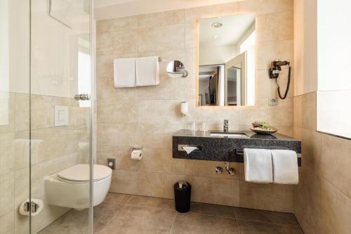 科隆CityClass Hotel am Dom的一间带卫生间和水槽的浴室