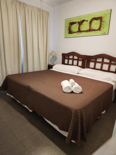 门多萨HOTEL EXPRESS MENDOZA的卧室内的床上的两条毛巾