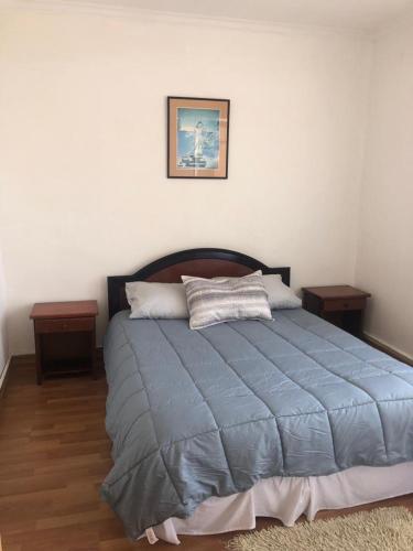 康塞普西翁San Sebastian的一间卧室配有蓝色的床和2个床头柜