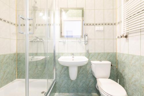 库多瓦-兹德鲁伊Villa Elizabeth的浴室配有卫生间、盥洗盆和淋浴。