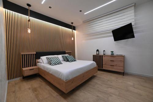布林迪西DUCA DEGLI ABRUZZI Modern House LUXURY RELAX的一间卧室配有一张床和一台平面电视