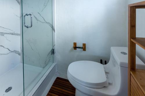 Tulixx Cayman Villa的白色的浴室设有卫生间和淋浴。