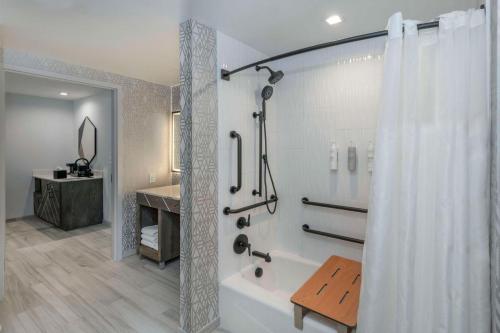 阿什维尔Embassy Suites By Hilton Asheville Downtown的浴室配有浴缸和淋浴及浴帘