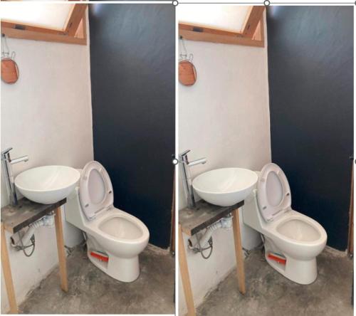 Amecameca de JuárezApartamento Loft Centrico Amecameca的浴室的两张照片,配有卫生间和水槽