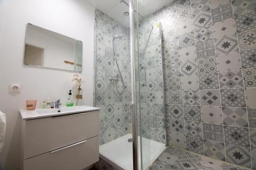 土伦T2 - centre historique de Toulon的带淋浴和盥洗盆的浴室