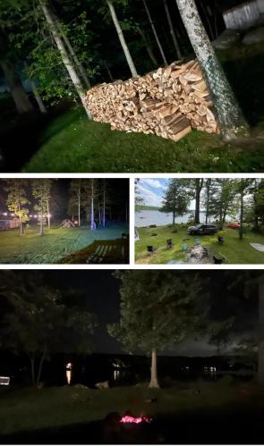MadocMadoc lake house的三个不同照片,一个公园里有一群树木