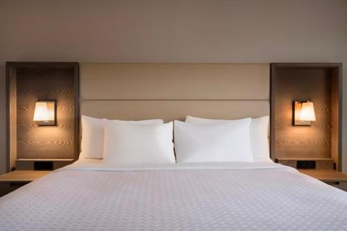 恩格尔伍德恩格尔伍德皇冠假日酒店的一间卧室配有一张带两个灯的床