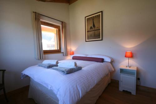 莱热Passa Franc - appartement- 8pers - proche piste的一间卧室设有两张床和窗户。
