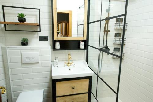 班约勒Luxury Apartments Croatia的一间带水槽和淋浴的浴室