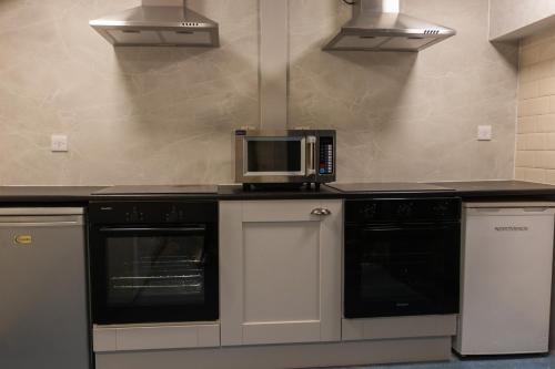 都柏林The Dawson Hostel的厨房的台面上配有微波炉