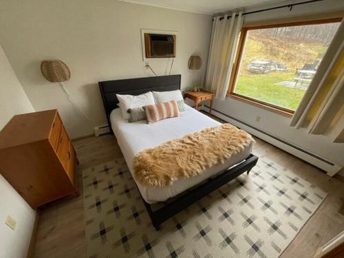 威廉斯敦Berkshire Valley Inn的一间卧室设有一张床和一个大窗户