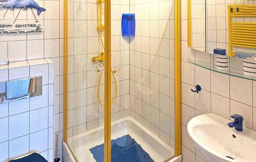 Kölpinsee auf UsedomCozy Apartment In Loddin seebad With Kitchen的浴室设有水槽和地板上带洞的淋浴。