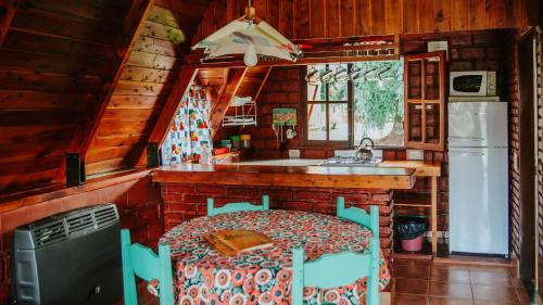 普埃洛湖卡瓦尼亚斯诺索特罗斯山林小屋的小屋内的厨房配有床和水槽