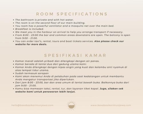 卡里蒙贾瓦Basa-basi Lodge的详述房间规格的文件页