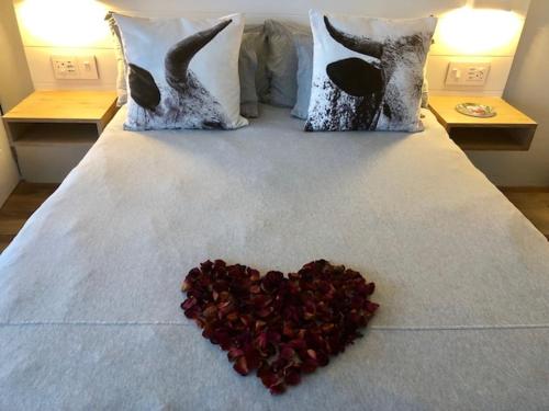 开普敦Small Bay Beach Suites的床上的心形玫瑰花瓣