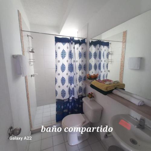 巴耶杜帕尔APARTAMENTO AMOBLADO - SIN AIRE ACONDICIONADO的浴室配有卫生间、淋浴和盥洗盆。
