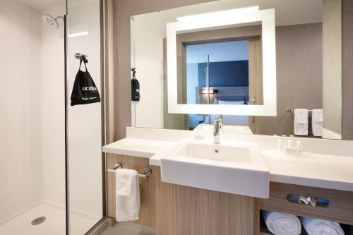 汉普顿SpringHill Suites by Marriott Hampton Portsmouth的一间带水槽和镜子的浴室