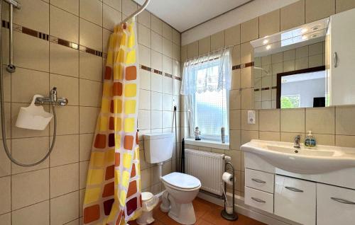 克林克1 Bedroom Stunning Home In Klink的浴室配有卫生间、盥洗盆和淋浴。