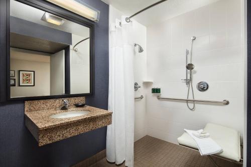 尔湾欧文光谱住宅酒店的一间带水槽和淋浴的浴室