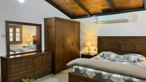 帝力A Luxury Duplex in Dili City, Timor-Leste的一间卧室设有两张床和大镜子