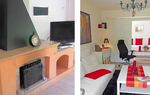 马洛1 Bedroom Lovely Home In Mahlow的客厅设有壁炉和电视。