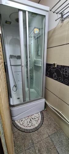 乌兰巴托乌兰巴托莲花民俗的浴室里设有玻璃门淋浴