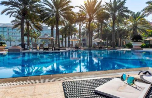 阿布扎比Al Raha Beach Hotel - Superior Room SGL - UAE的度假村内一座种有棕榈树的大型游泳池