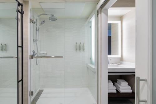 达拉斯达拉斯万丽酒店的带淋浴和盥洗盆的浴室