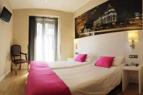 马德里CH Olmedo的酒店客房配有一张带粉红色枕头的大床