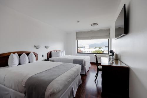 圣何塞拉格公园精品酒店的酒店客房设有两张床和一台平面电视。
